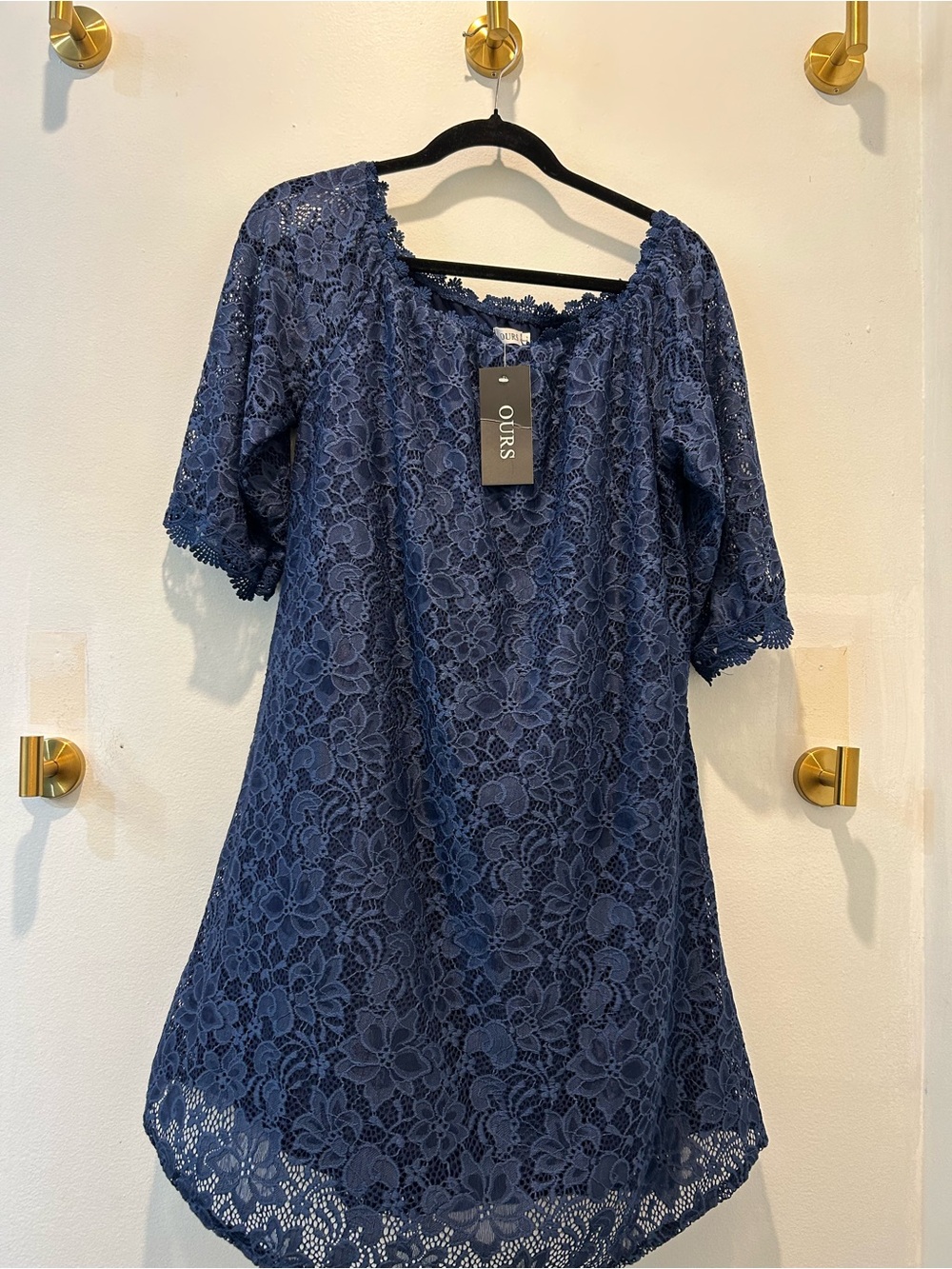 Ours Navy Floral Lace Midi Dress